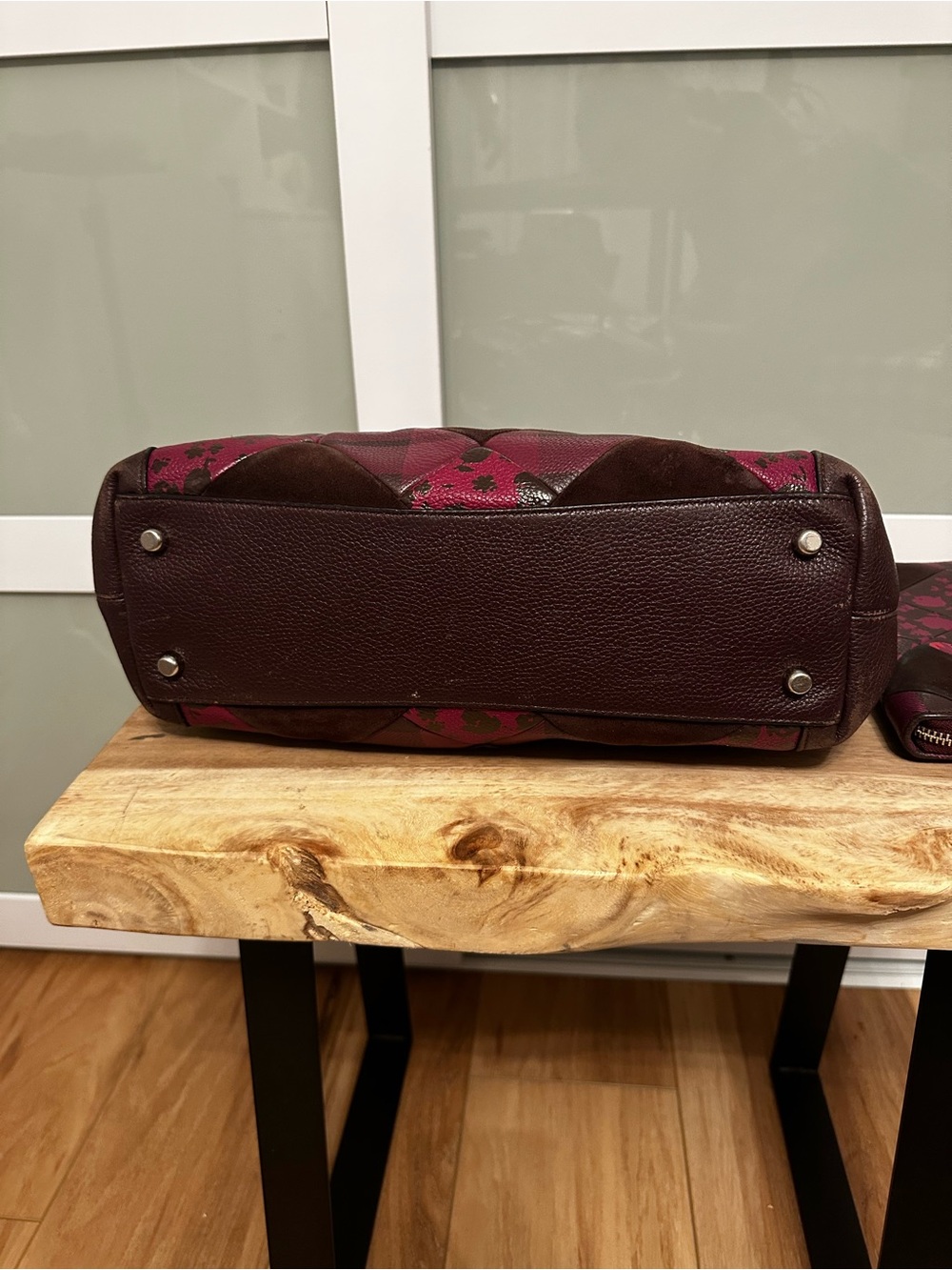 Coach Patchwork Leather Shoulder Bag and Wallet in Burgundy and Dark Brown - Picture 3 of 11